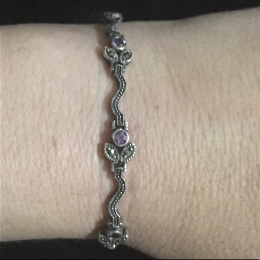 925 silver,purple amethyst and diamonds bracelet - Picture 2 of 9